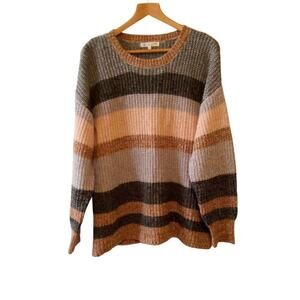 C & C California Striped Sweater Size 1X Brown Neutral Preppy Casual